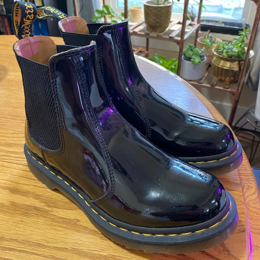 Dr Martens patent leather Chelsea boots